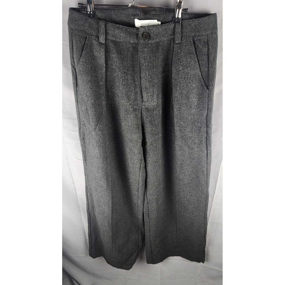 Kreate Wide Leg Pleated Trousers Charcoal Grey Textured Streetwear Size L